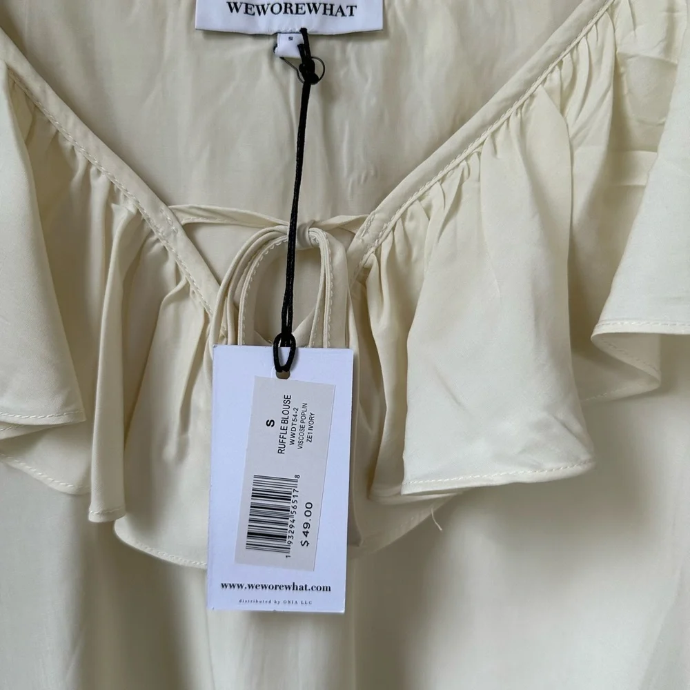 NWT WeWoreWhat Ruffle Blouse, Ivory, size S - Picture 3 of 6